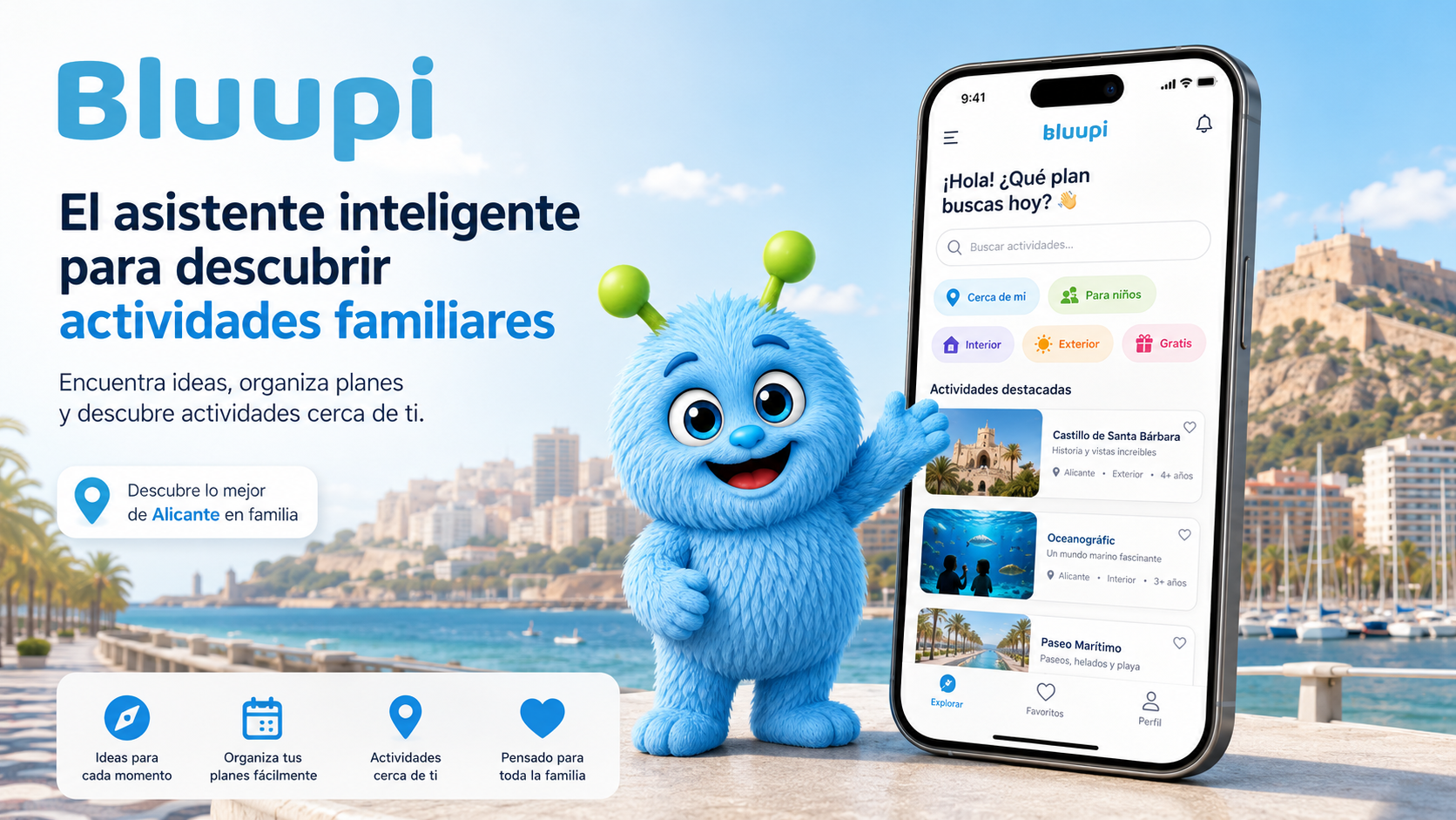Web app Bluupi con asistente inteligente para encontrar actividades en Alicante