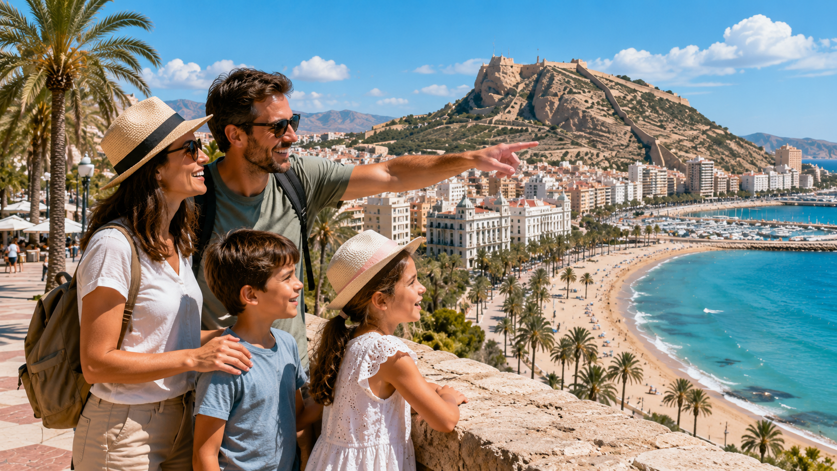 Familia disfrutando de actividades con niños en Alicante junto al mar
